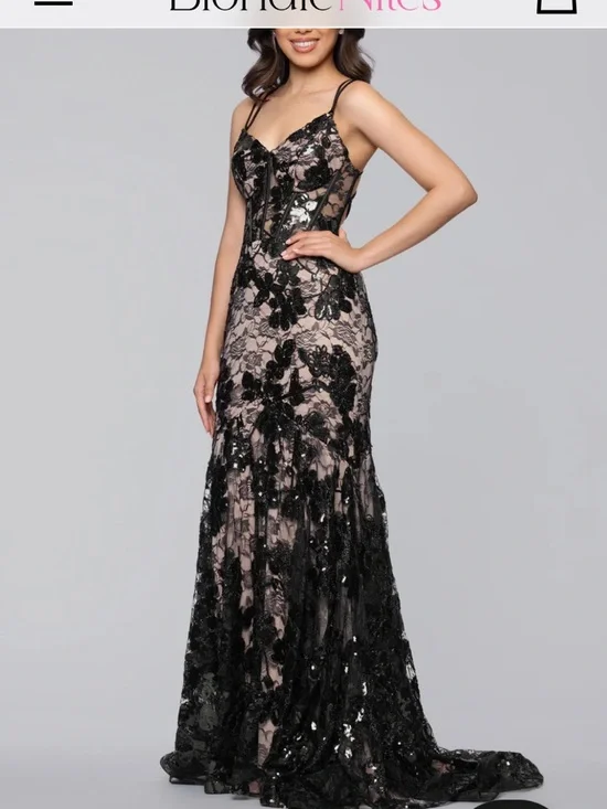 BLONDIE NITES DEBBIE" LONG SEQUIN CORSET TRUMPET GOWN SIZE 1 NWT - Picture 1 of 14